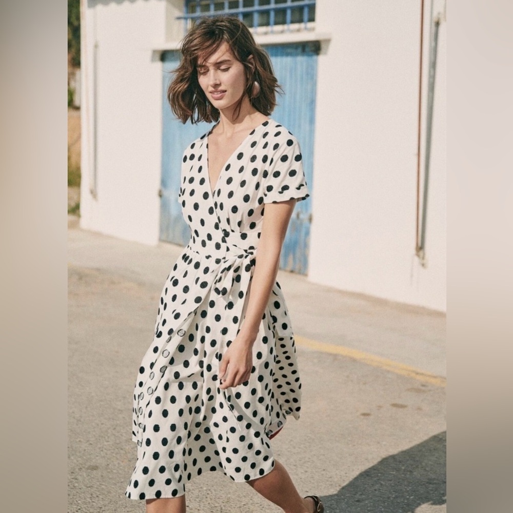 Sézane marielle Polka Dot Wrap Dress - White with Black Dots